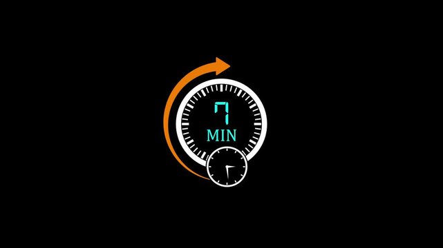 7 minute timer countdown clock animation with circular progress bar for presentations and productivity tracking