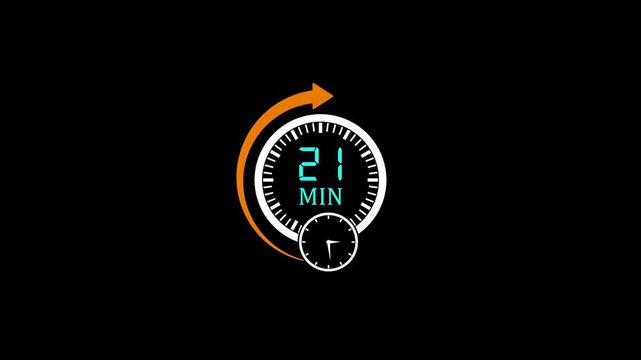 21 minute timer countdown animation with circular progress indicator for time management and productivity ui
