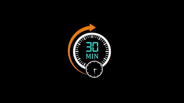 30 minute countdown timer animation with circular progress indicator for time management and productivity projects