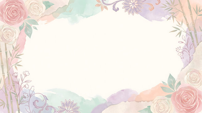 Soft Pastel Batik Floral Background with Watercolor Effect &ndash; Elegant Indonesian Heritage Botanical Design for PowerPoint Presentations, Wedding Invitations, Branding, and Wallpapers