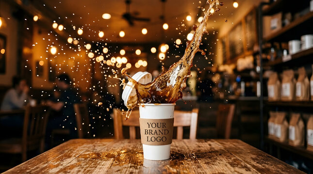 Coffee splash exploding from cup