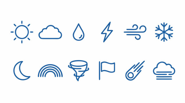 Set of blue weather, cloud, and rain icons
