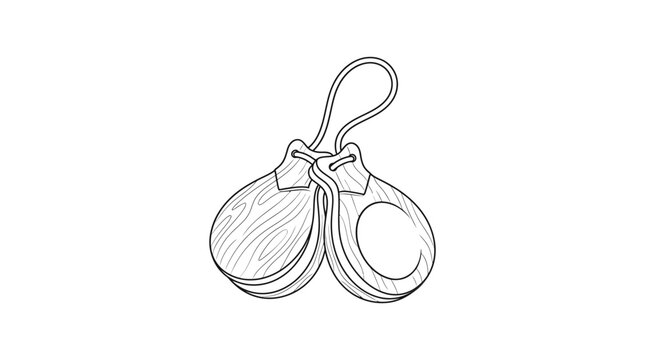 Wooden castanets percussion instrument line art vector illustration