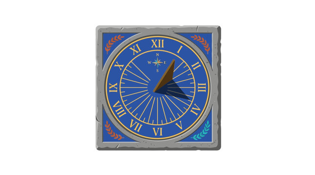 Decorative Stone Sundial with Roman Numerals and Compass Rose