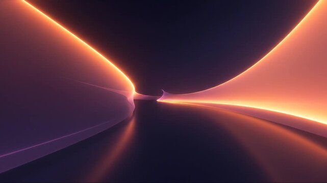 Tunnel abstrait aux courbes lumineuses orange et violettes