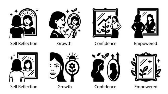 Self Reflection, Growth, Confidence, Empowered Woman Icons