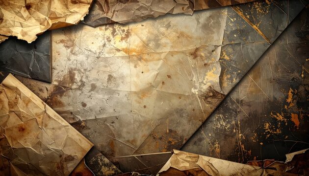 Aged torn parchment paper texture over dark stone background.