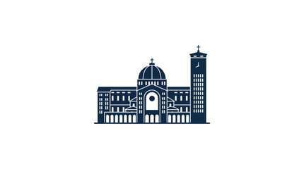 Fototapeta premium Minimalist flat vector illustration of a historic cathedral building icon