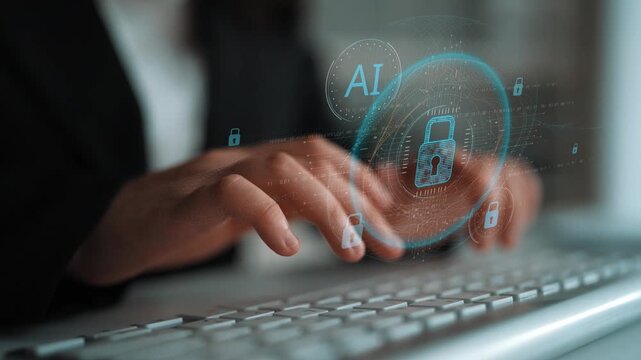 AI cyber security system using biometric authentication and privacy control. Cyber security protects identity, cybersecurity detects threats, cybersecurity ensures safety, and secures data. Marrow