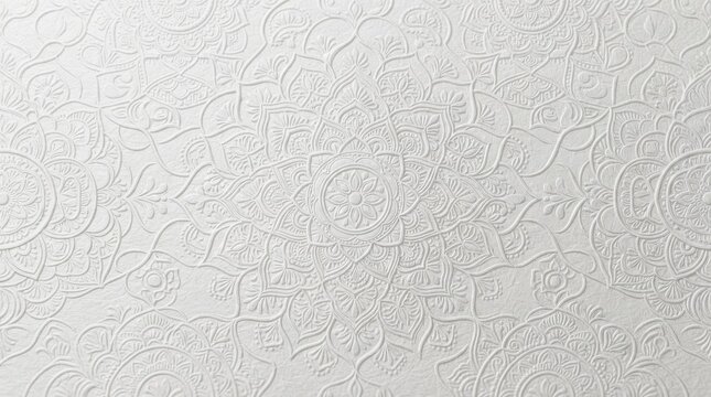 Indian pattern embossed white wall texture with embossed monochromatic decorative ornament geometric traditional