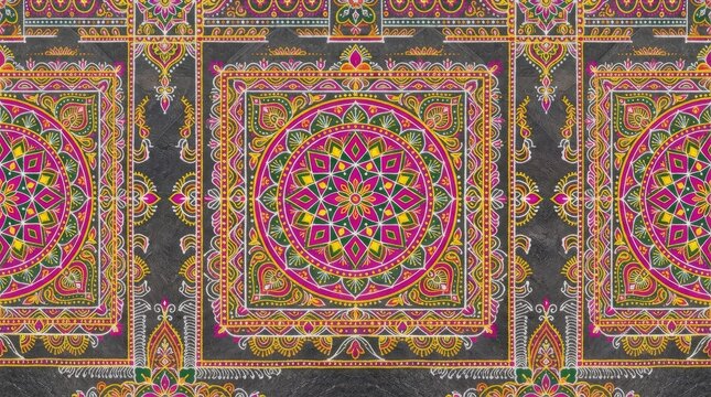 Indian pattern mandala symmetry with ornate geometric squares and circular decorative motifs geometric ornament decorative