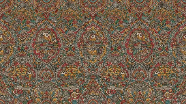 Indian pattern complex detailed mosaic ornament with blockprint elephant kalamkari ornament decorative traditional
