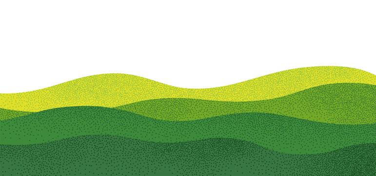 Green Textured Fields Abstract Pattern. Vector Green Tea Hills Illustration. Organic Mountains Landscape. Agriculture Farm Japanese Background with Dots Collage Design.