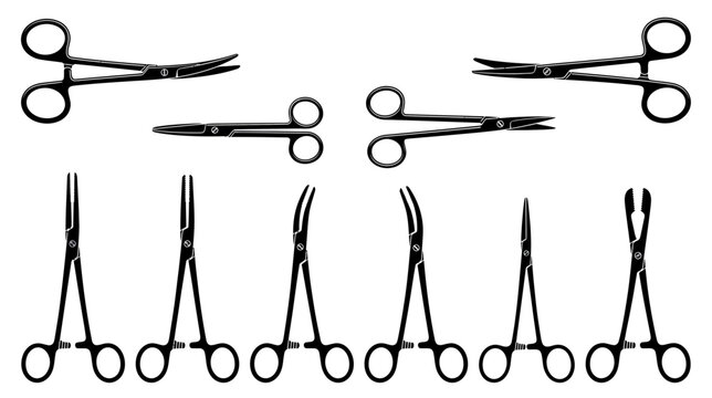 Surgical Instruments Collection: Scalpels, Forceps, Scissors, Clamps - White Background