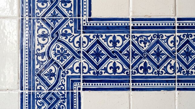 Colorful traditional mexico folk pattern blue geometric tile corner with talavera ornament decorative colorful cultural