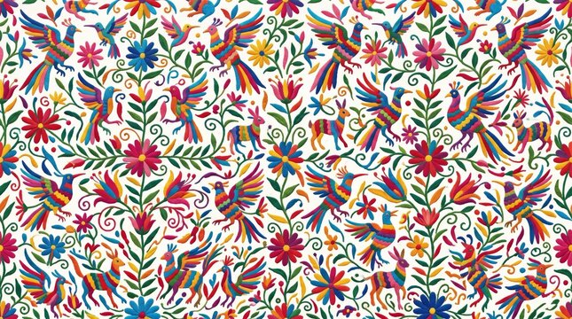 Colorful traditional mexico folk pattern with birds and flowers talavera ornament decorative colorful traditional