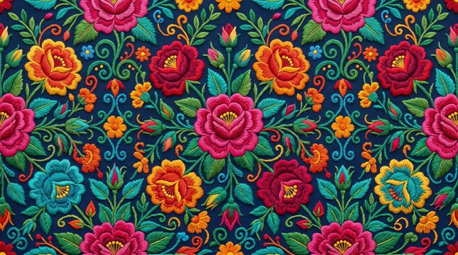 Colorful traditional mexico folk pattern floral embroidery with talavera ornament decorative colorful traditional