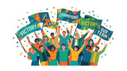 Obraz premium Diverse Group of Happy People Celebrating Victory with Flags