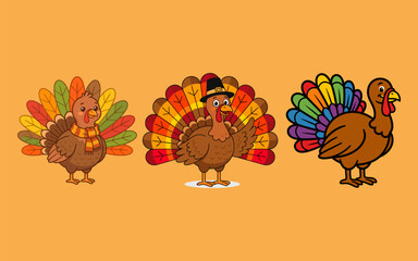 Festive thanksgiving day with turkey illustrations charming cartoon turkeys for holiday decorations greetings © Rabeya