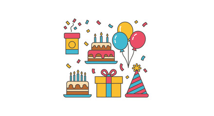 Fototapeta premium Colorful birthday party celebration icons.