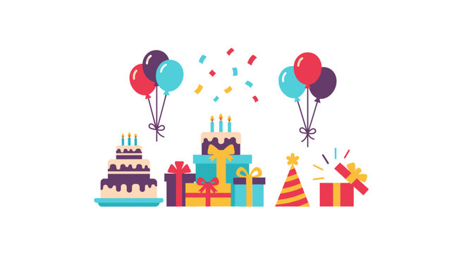 Colorful birthday celebration with gifts.