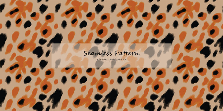 Hand drawn seamless pattern, abstract organic spots, black orange tan blobs, modern textile prints