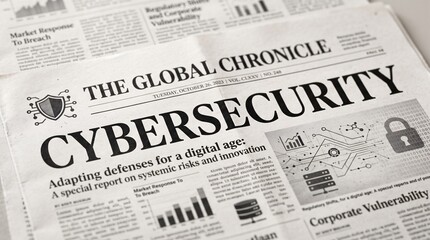 Obraz premium Newspaper front page with cybersecurity headline concept