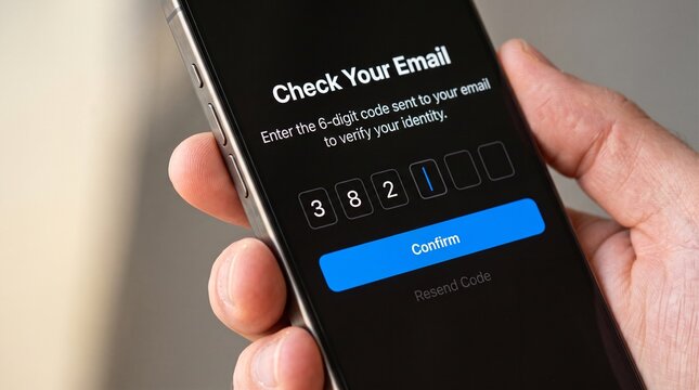 Smartphone screen showing email verification code confirmation