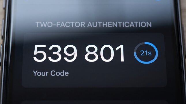 Two factor authentication code displayed on smartphone screen