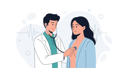 Fototapeta premium Doctor examining a patient with a stethoscope, vector illustration
