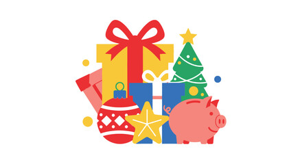 Naklejka premium Colorful Christmas tree and gifts icon.