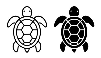 Minimalist turtle icon in outline and silhouette design © Nurhalimah