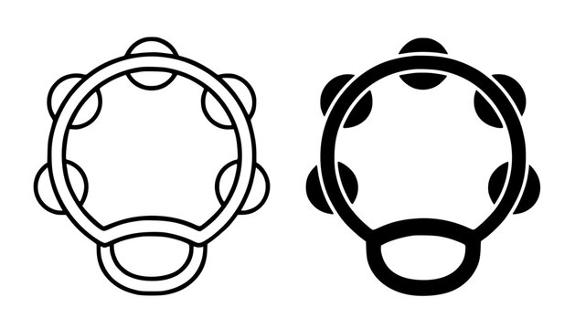 Minimalist tambourine icon in outline and silhouette design