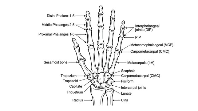 Anatomical Diagram of the Human Hand Bones