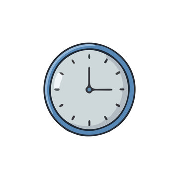 Classic blue round analog wall clock vector illustration showing three o clock