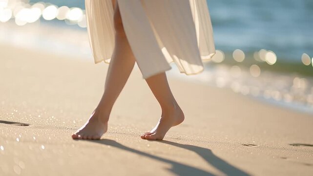 砂浜を歩く女性