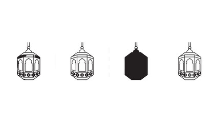 Fototapeta premium Minimalist hanging lantern icons in solid‑to‑outline styles, clean geometric Islamic design.