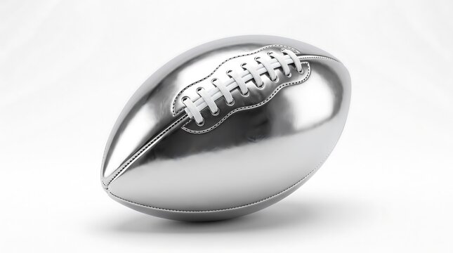 Shiny Metallic Silver American Football 3D Illustration