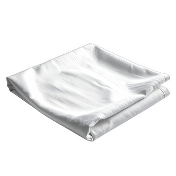 A folded white fabric with a subtle striped texture, isolated on a black background.