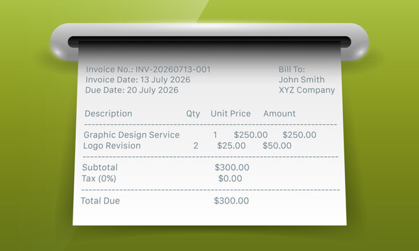 Invoice bill receipt dispenser vector graphic template