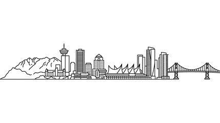 Obraz premium Vancouver Cityscape Skyline with Mountains and Bridge - Outline Illustration