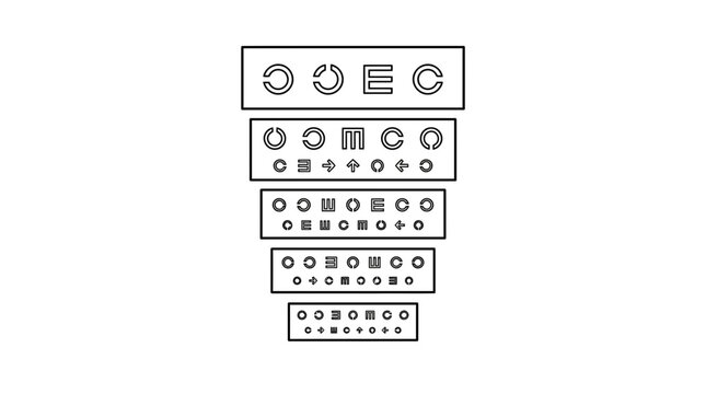 Eye examination chart with symbols for vision acuity test