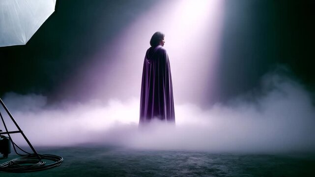 Behind the Scenes Photo Studio with Fog Machine and Violet Light