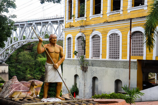 Girardot - Cundinamarca, Colombia - July 5, 2026: Monument to the traditional punter of the Magdalena River at the Los Guamos Port in the city of Girardot, Cundinamarca.