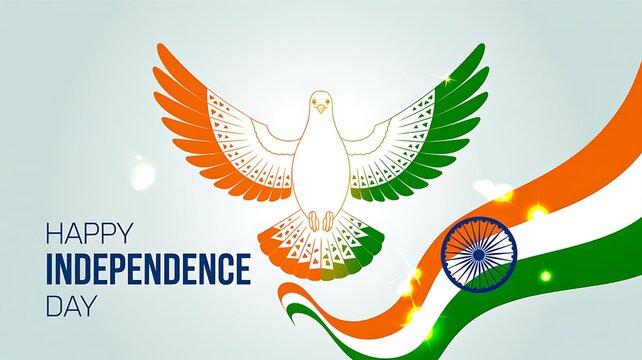 Happy indian independence day greeting with dove national flag and patriotic design
