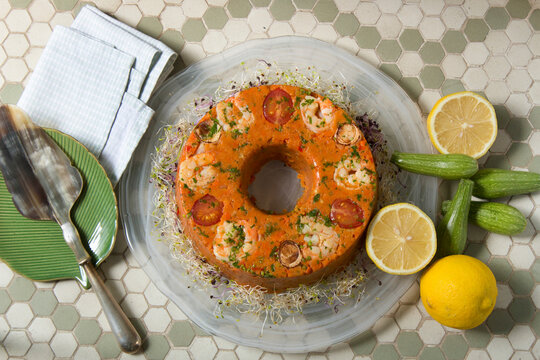 Traditional Brazilian cuscuz paulista savory cornmeal cake.