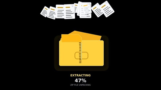 Digital folder unpacking process with percentage progress bar