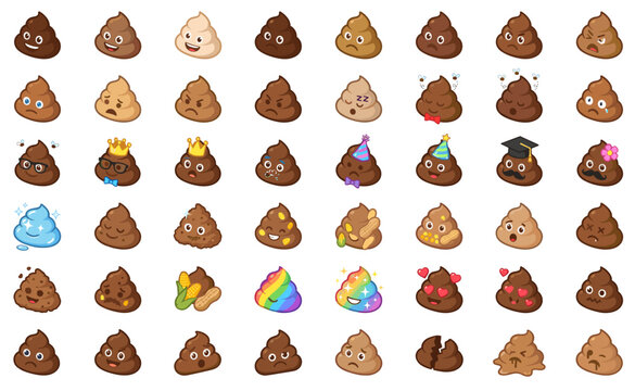 Massive collection of caca vector cartoon characters featuring funny facial expressions colorful rainbow shapes cute accessories and humorous emotions for kids graphic design projects.