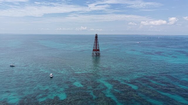 Calm, clear day at Sombrero Key Reef Lighthouse near Marathon in the Florida Keys.