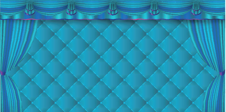 Elegant Blue Tufted Upholstery Texture With Theatre Curtains